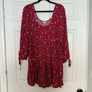 American Eagle Outfitters Red Floral Long Sleeve Dress